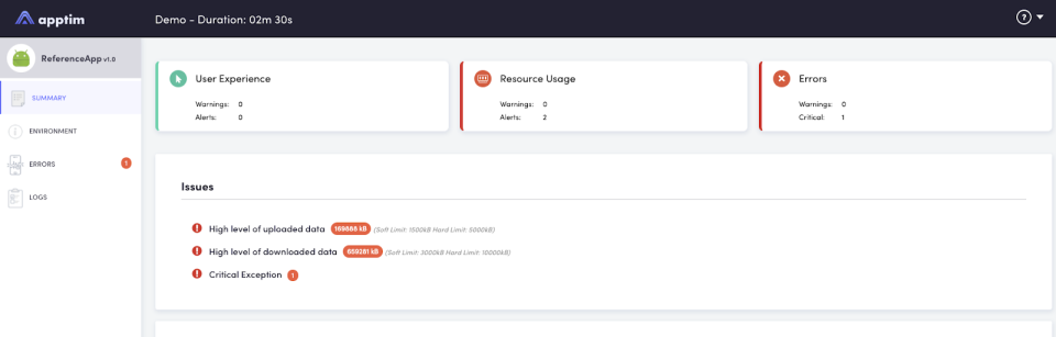 screenshot of Apptim