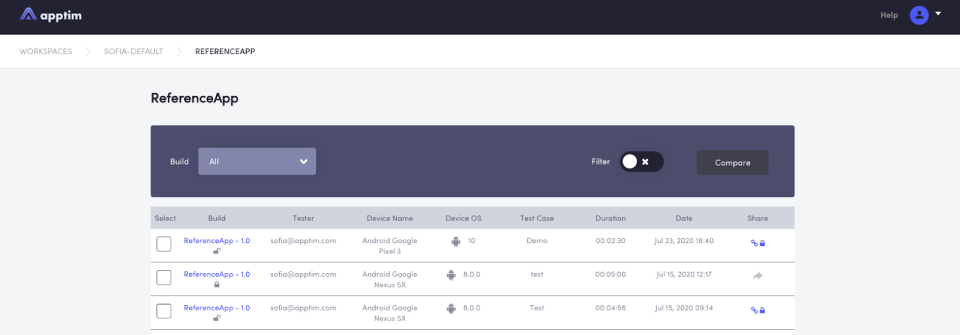 screenshot of Apptim