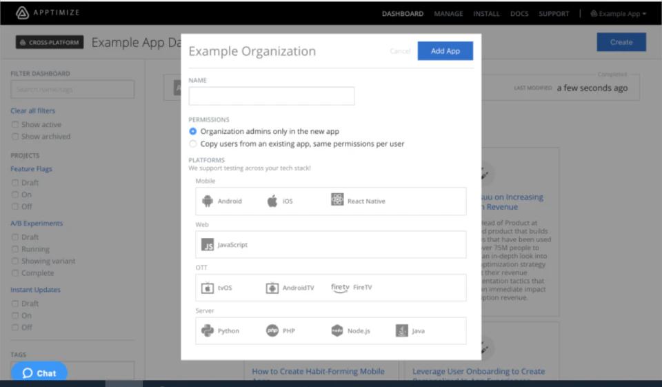 screenshot of Apptimize