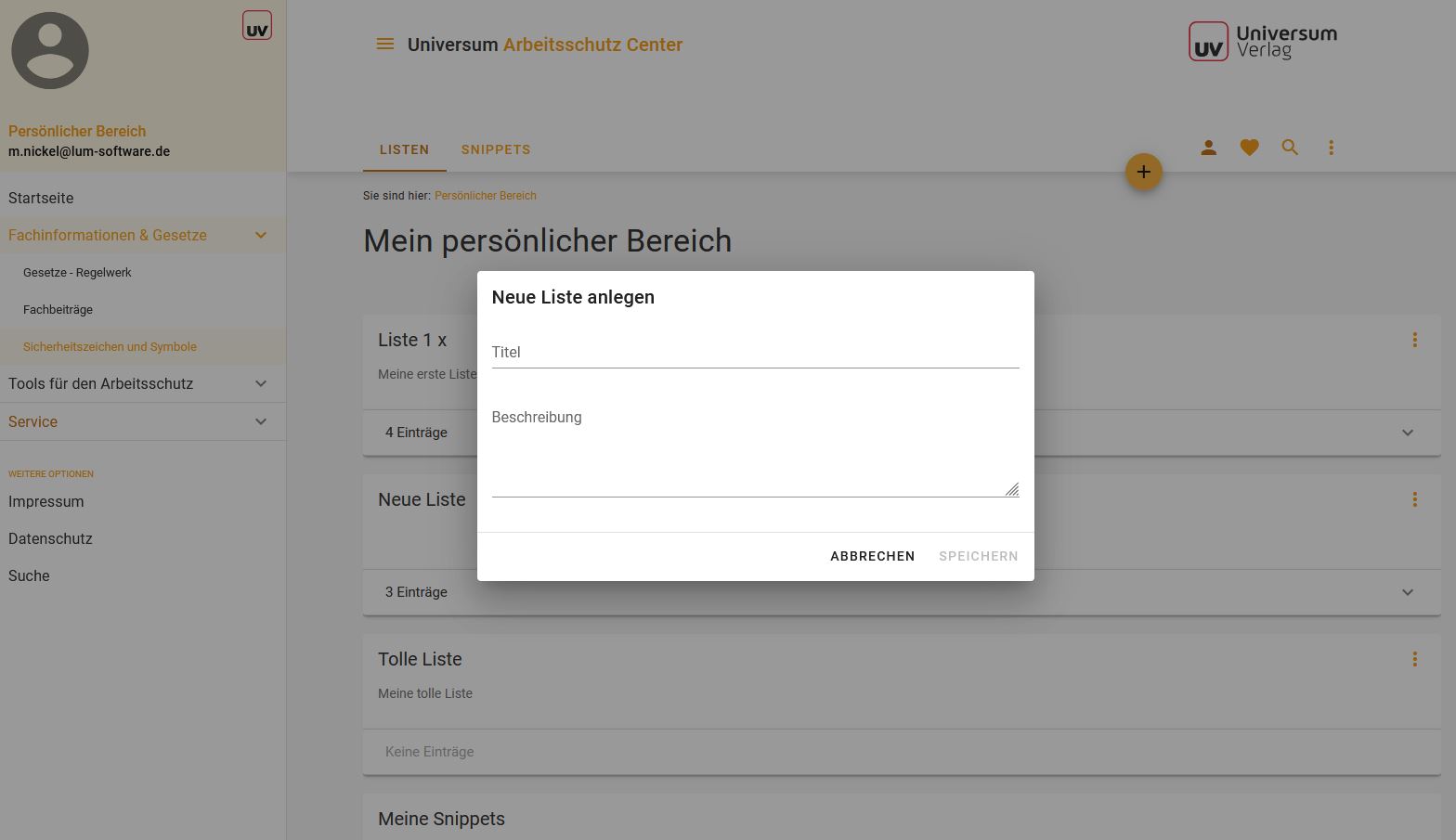 screenshot of Arbeitsschutz-Center