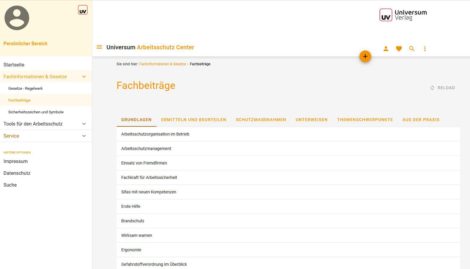 screenshot of Arbeitsschutz-Center