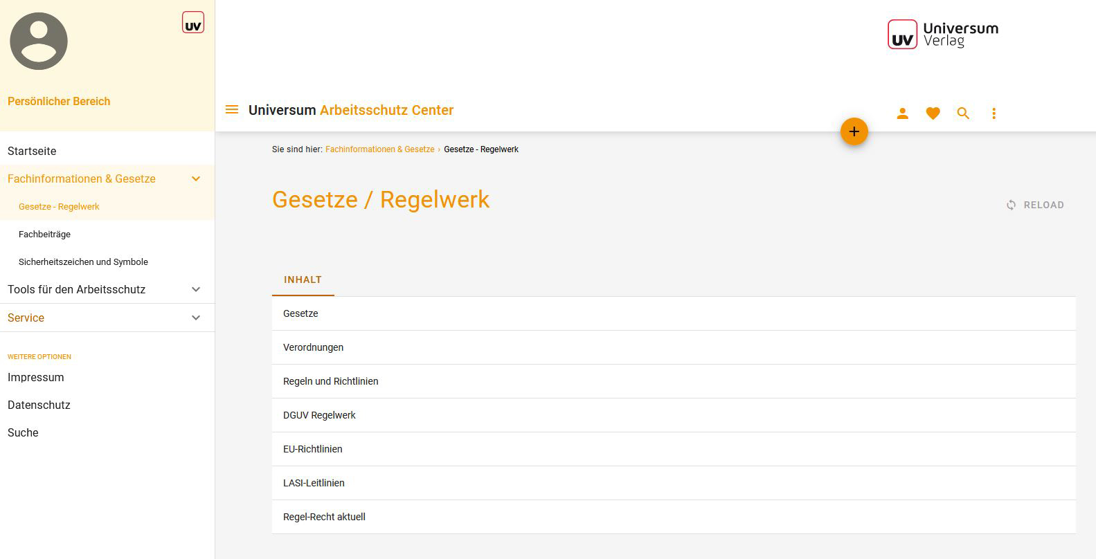 screenshot of Arbeitsschutz-Center