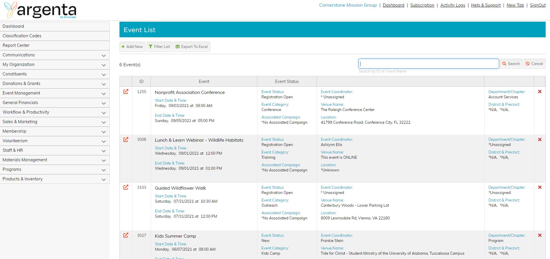 screenshot of Argenta