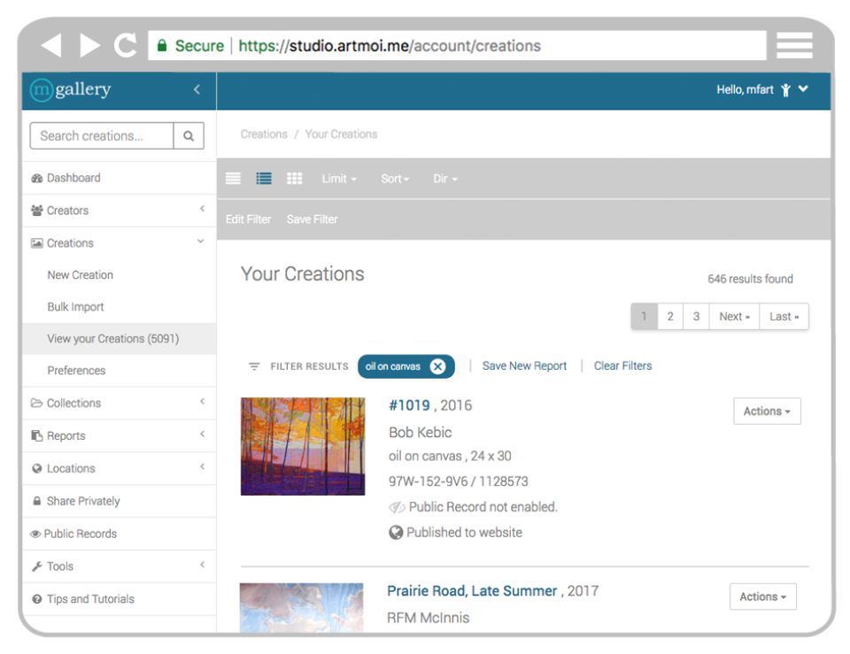 screenshot of ArtMoi