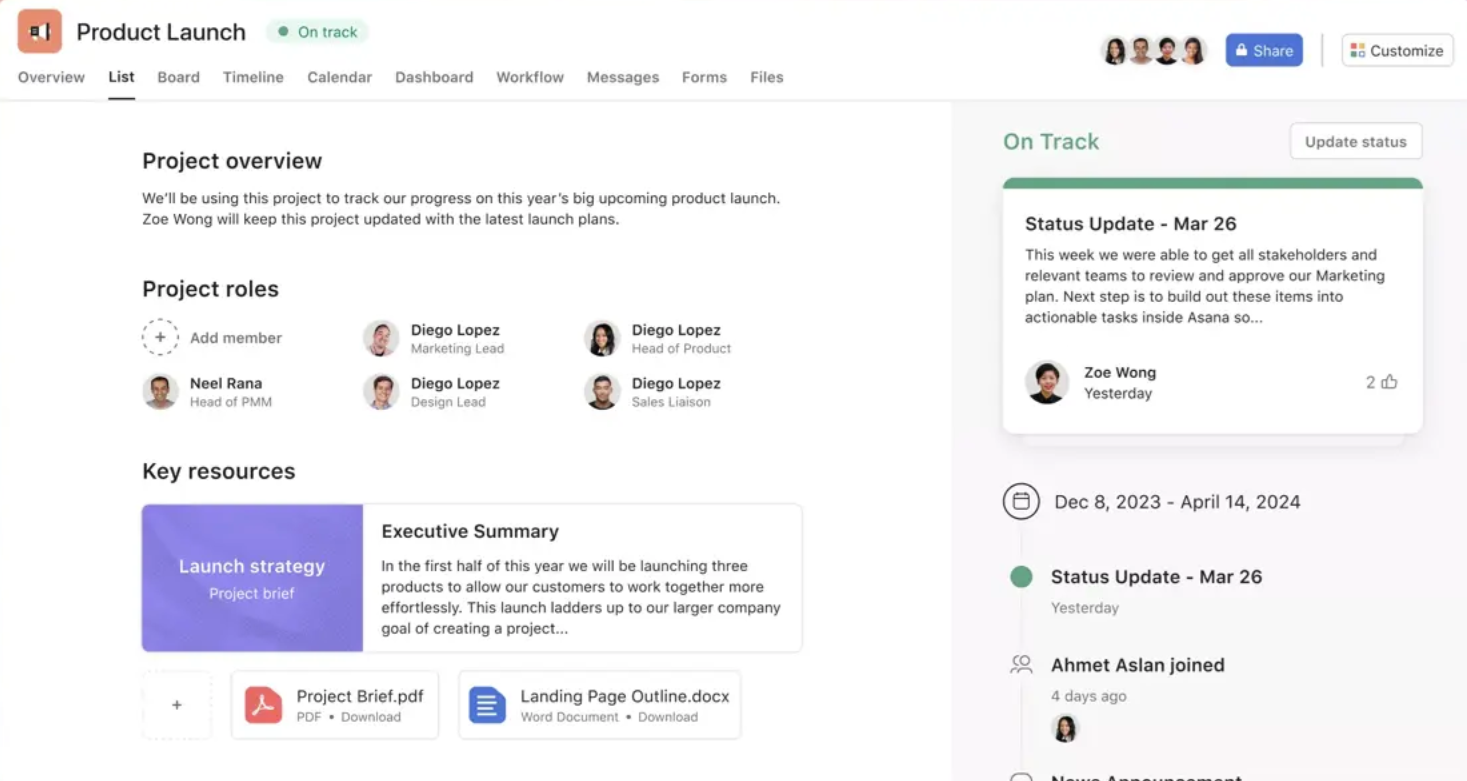 screenshot of Asana