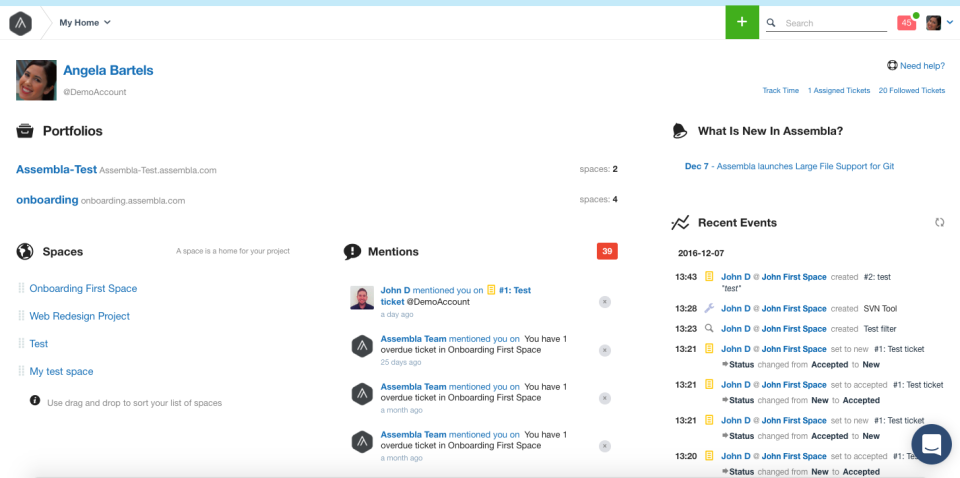 screenshot of Assembla