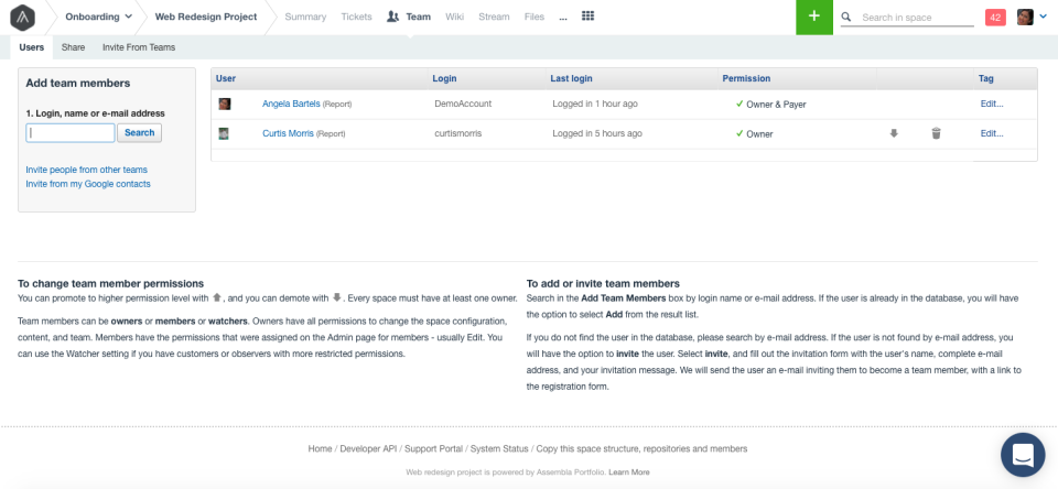 screenshot of Assembla