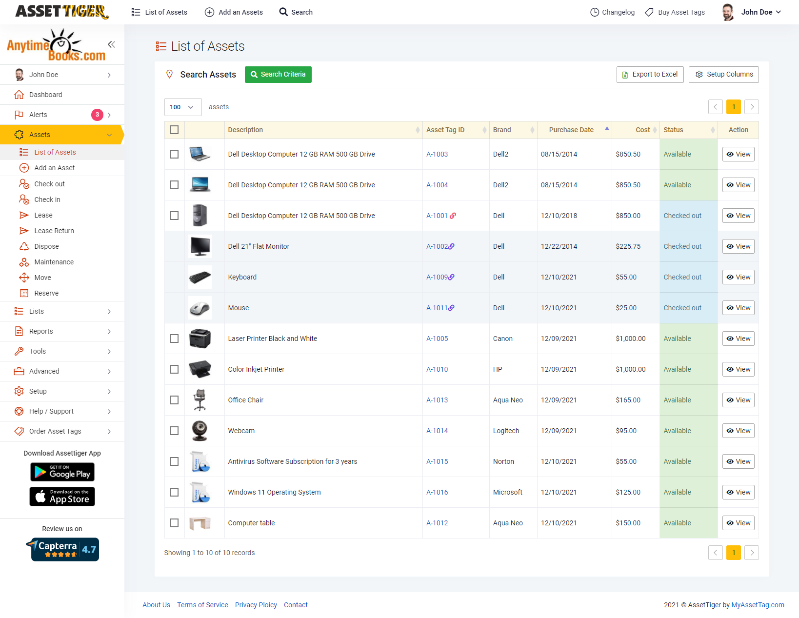 screenshot of AssetTiger