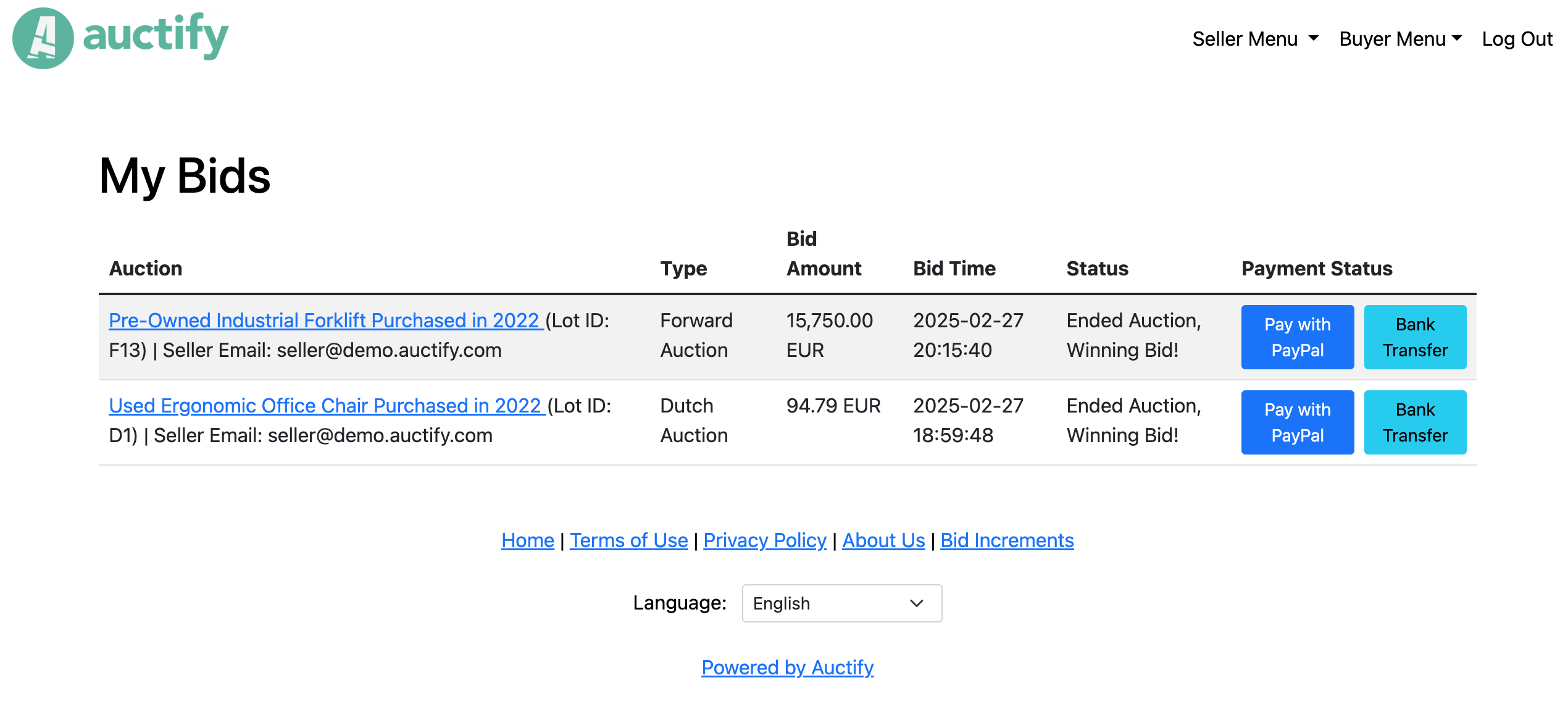 screenshot of Auctify