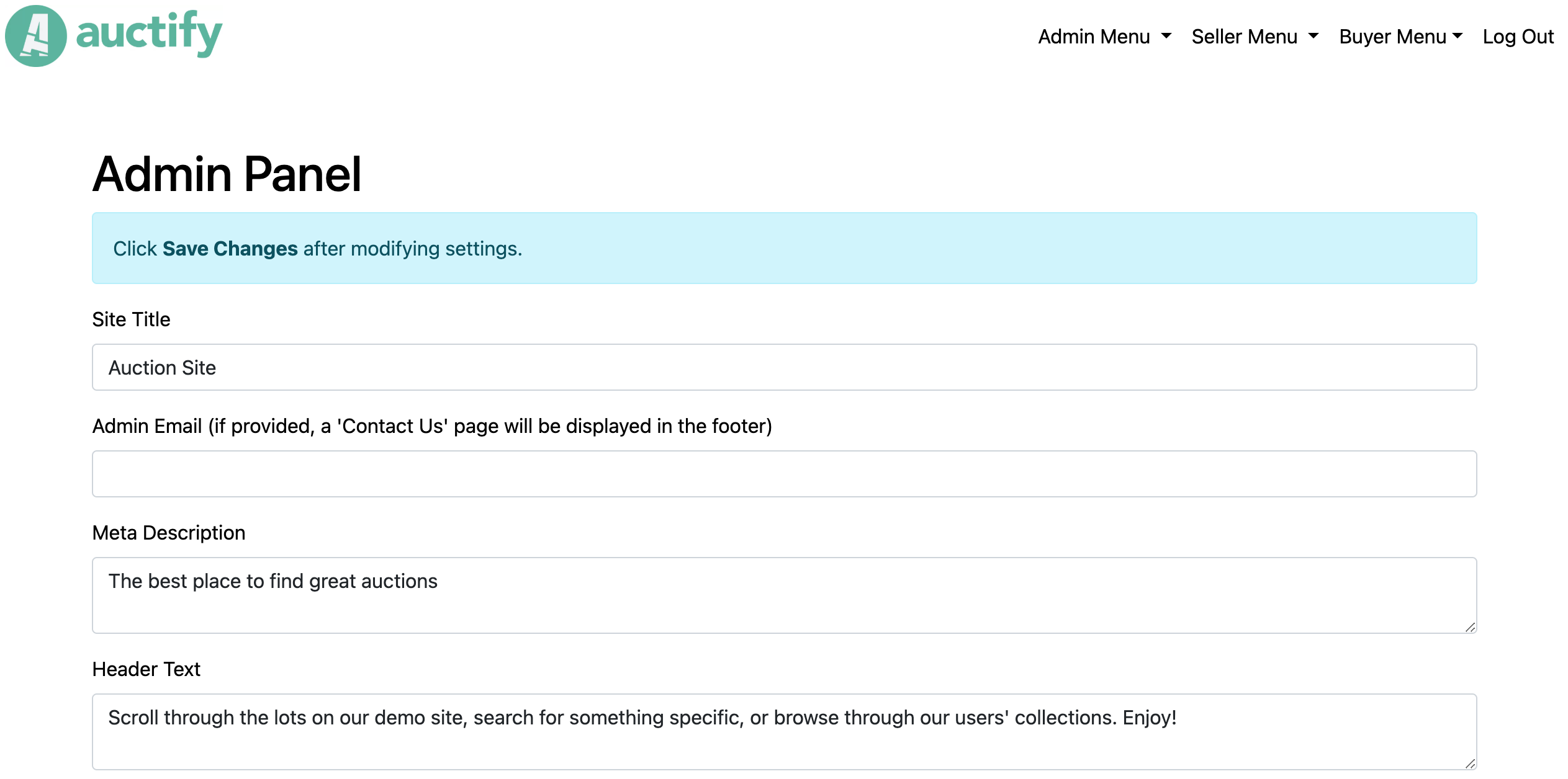 screenshot of Auctify