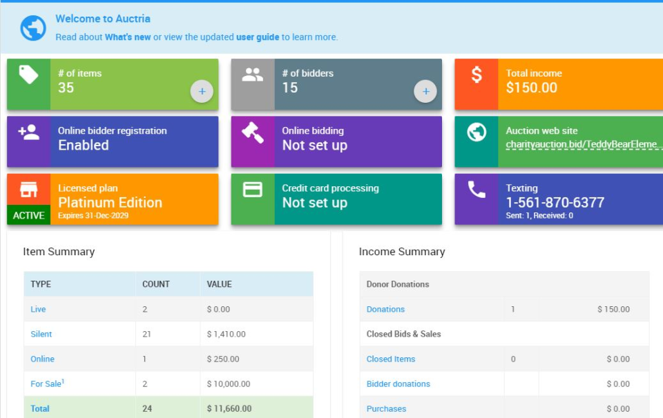 screenshot of Auctria
