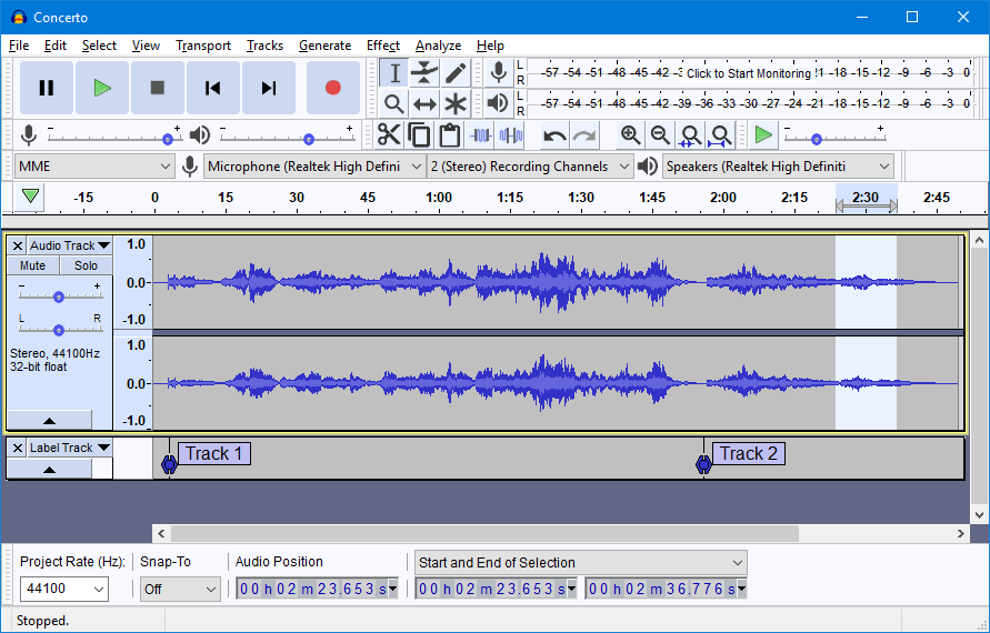 screenshot of Audacity