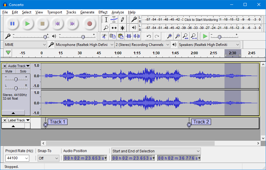 screenshot of Audacity
