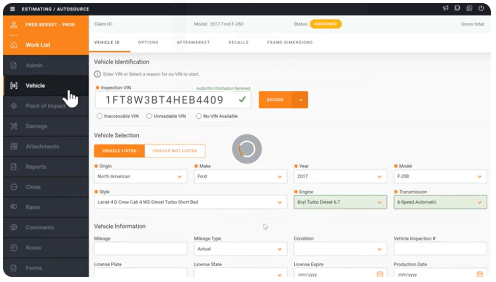 screenshot of Audatex