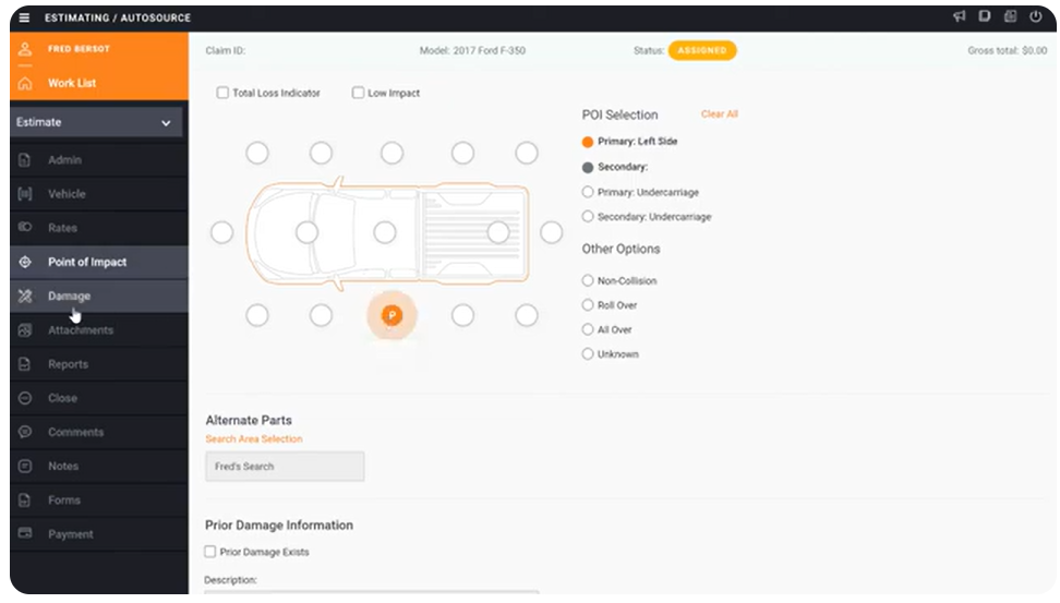 screenshot of Audatex