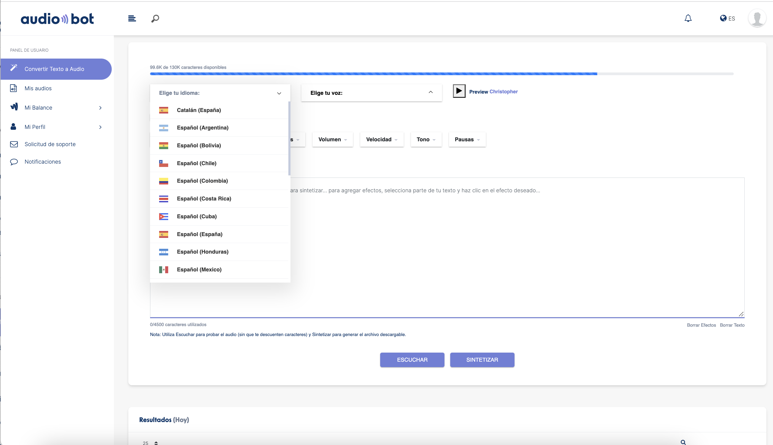 screenshot of AudioBot