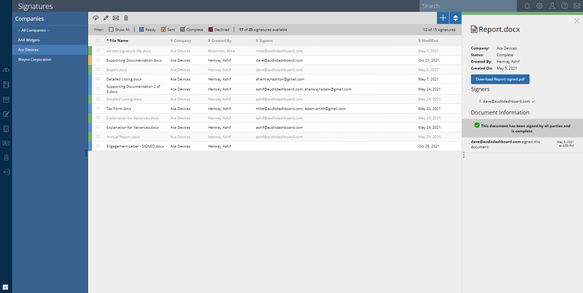 screenshot of AuditDashboard