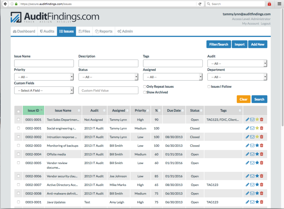 screenshot of AuditFindings.com