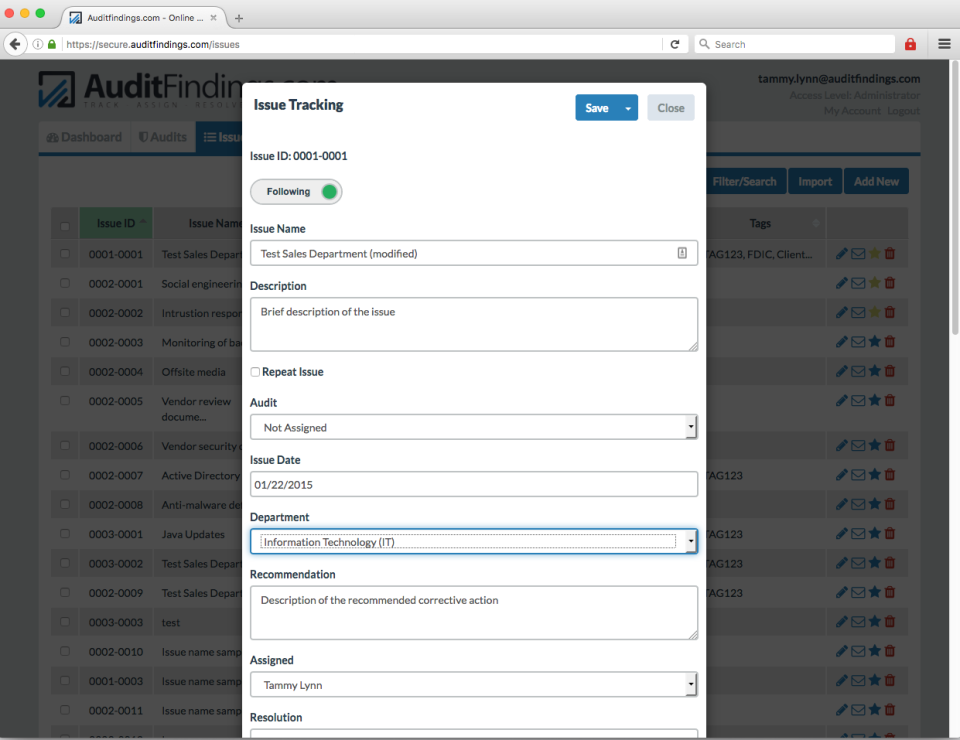 screenshot of AuditFindings.com