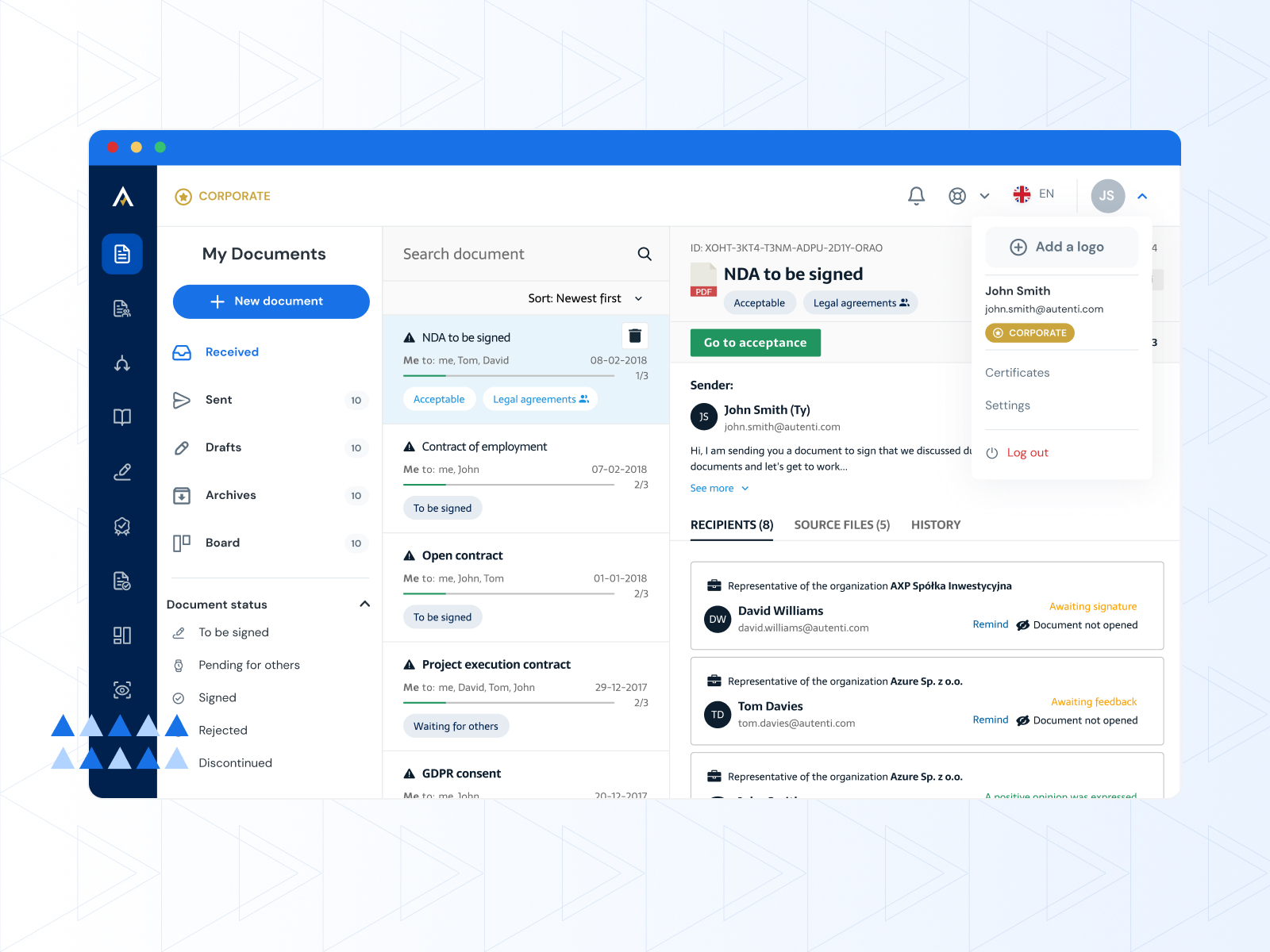 screenshot of Autenti