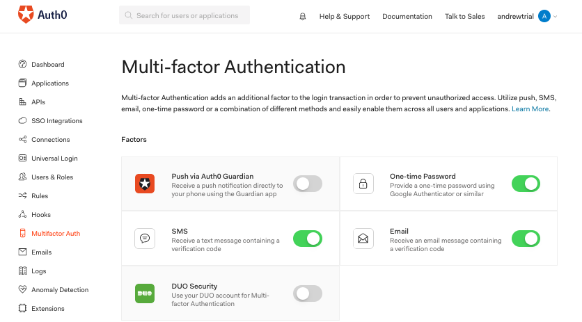 screenshot of Auth0