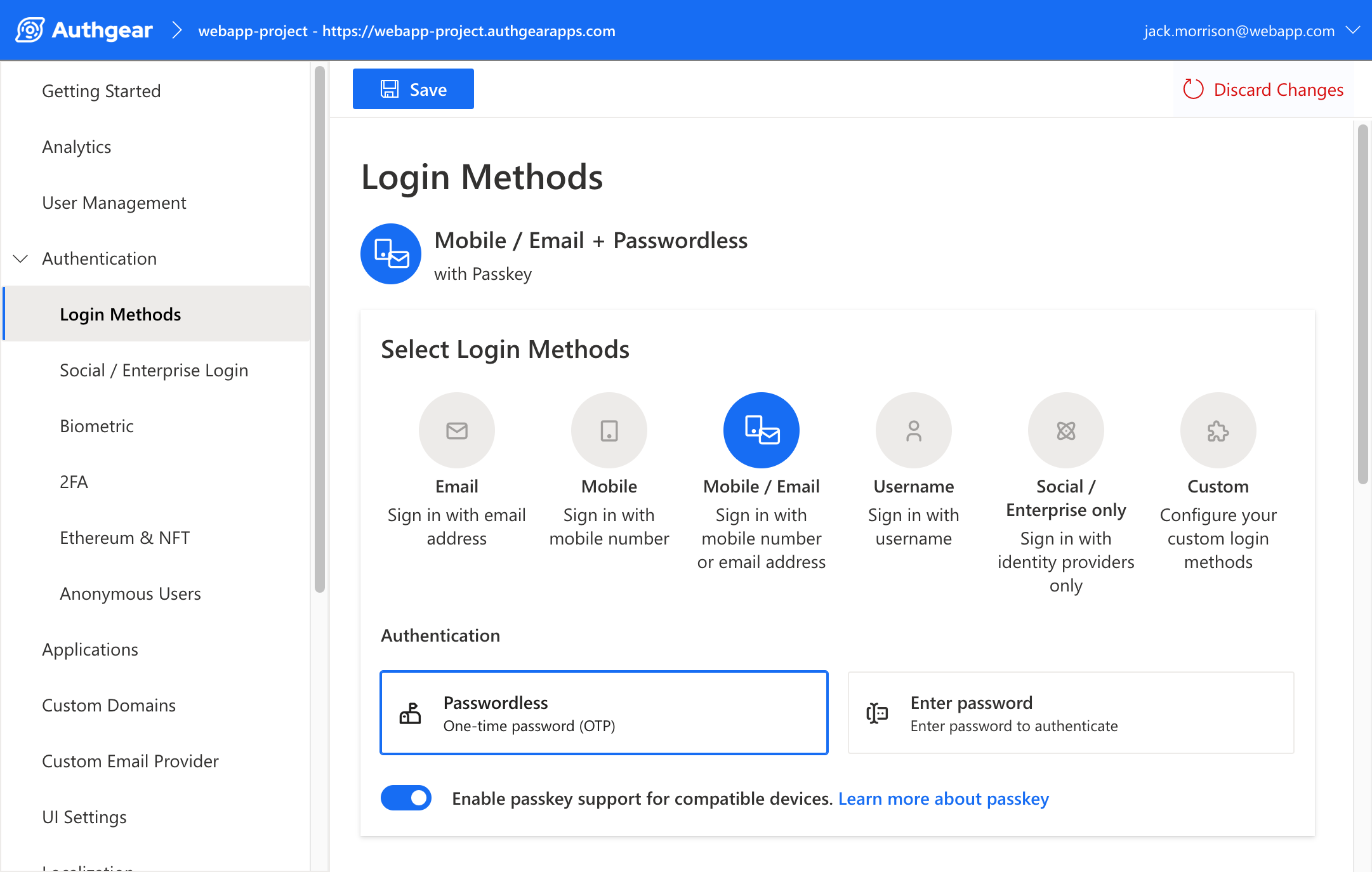 screenshot of Authgear