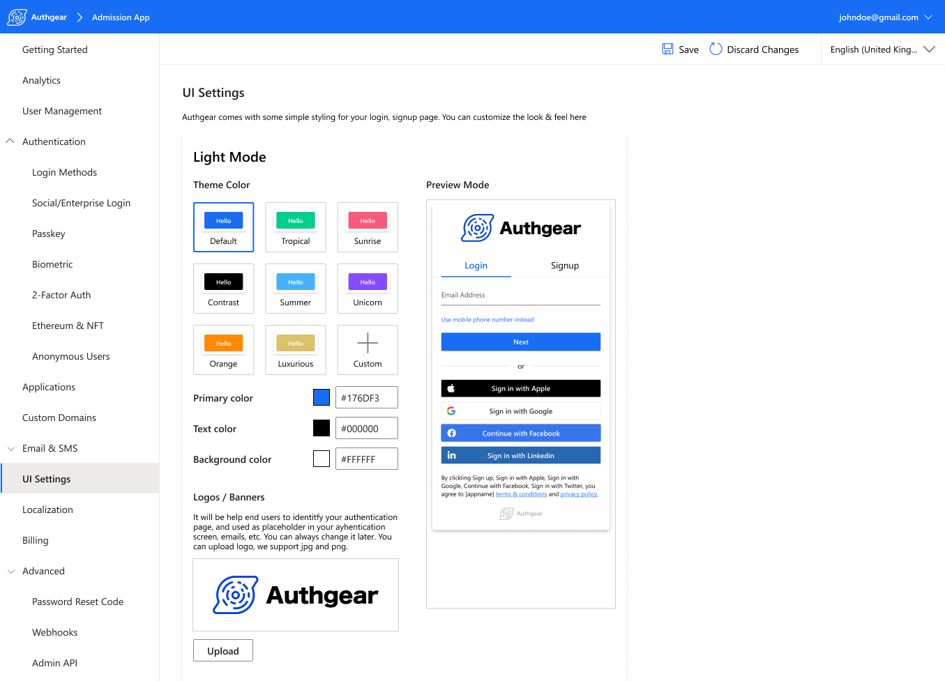 screenshot of Authgear