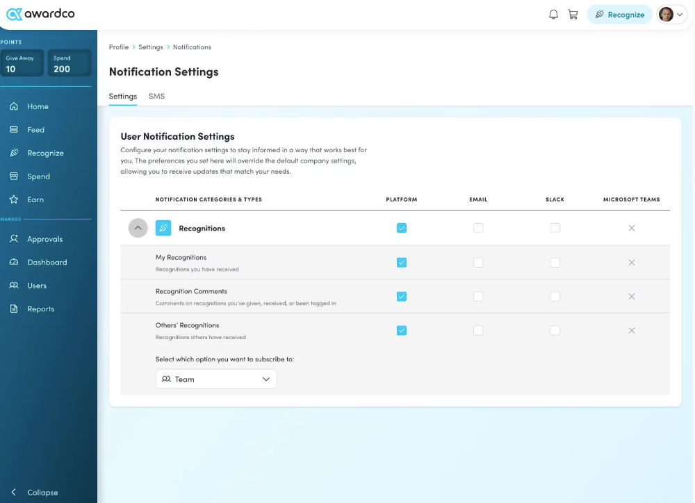 screenshot of Awardco