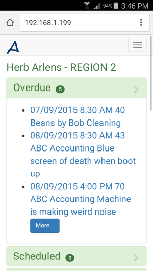 screenshot of AyaNova