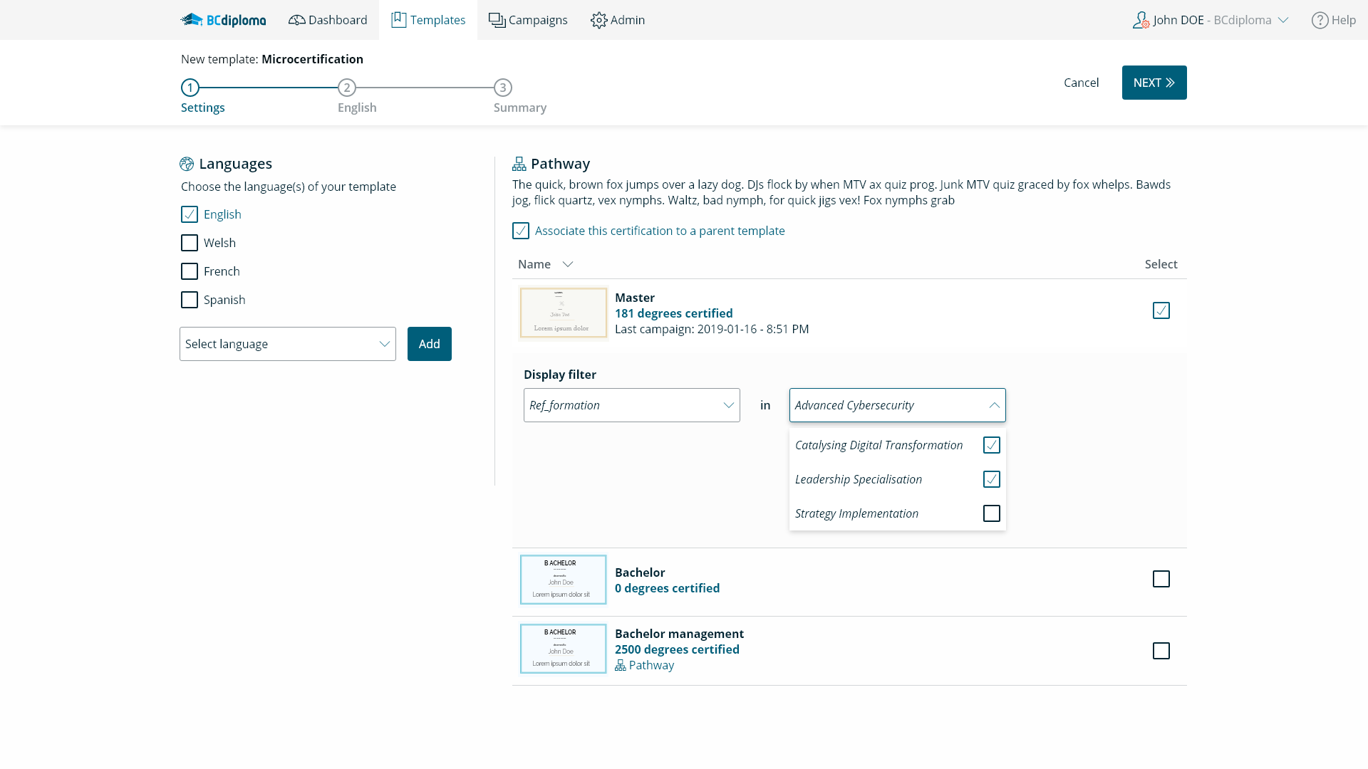 screenshot of BCdiploma