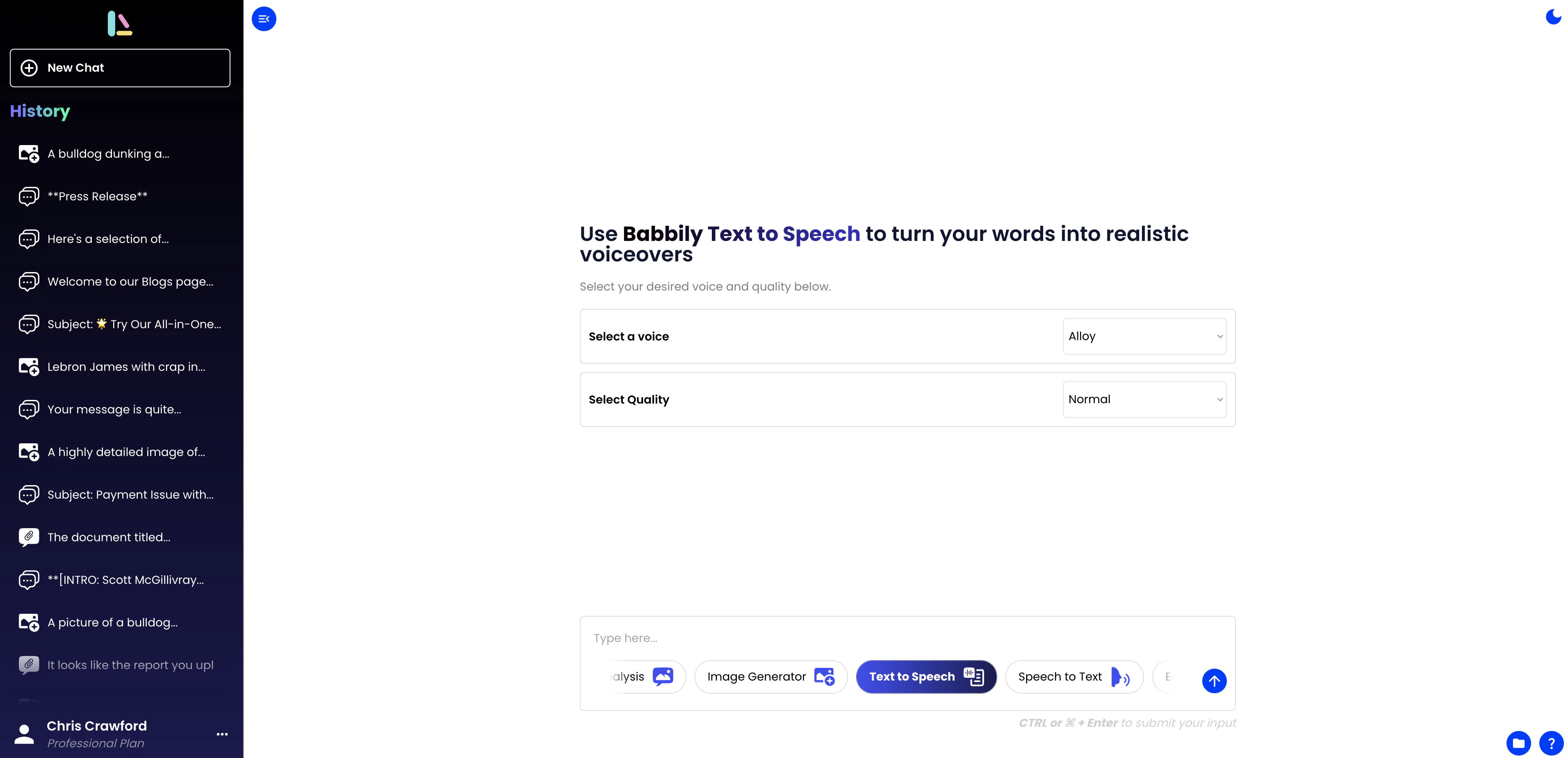 screenshot of Babbily