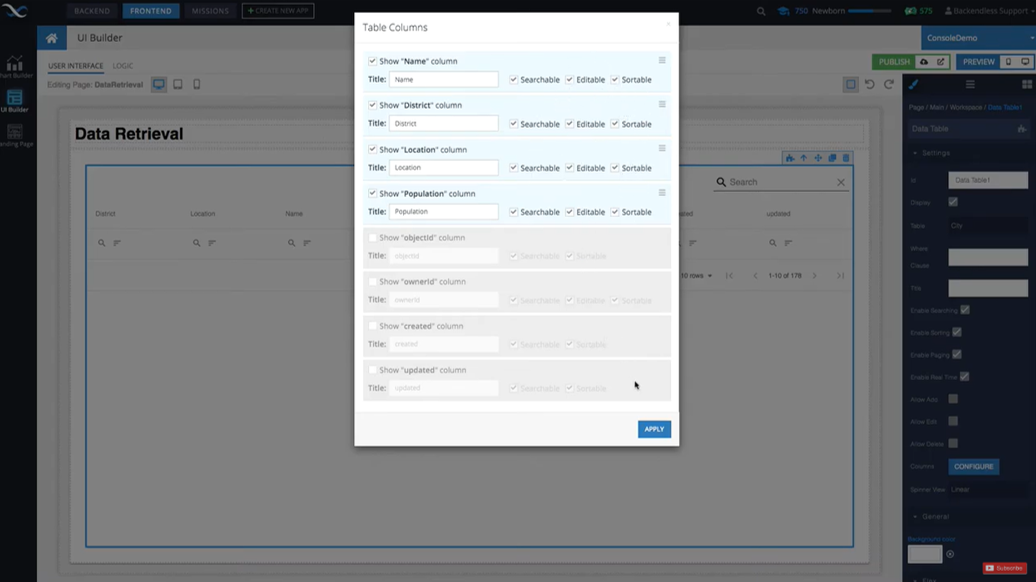 screenshot of Backendless