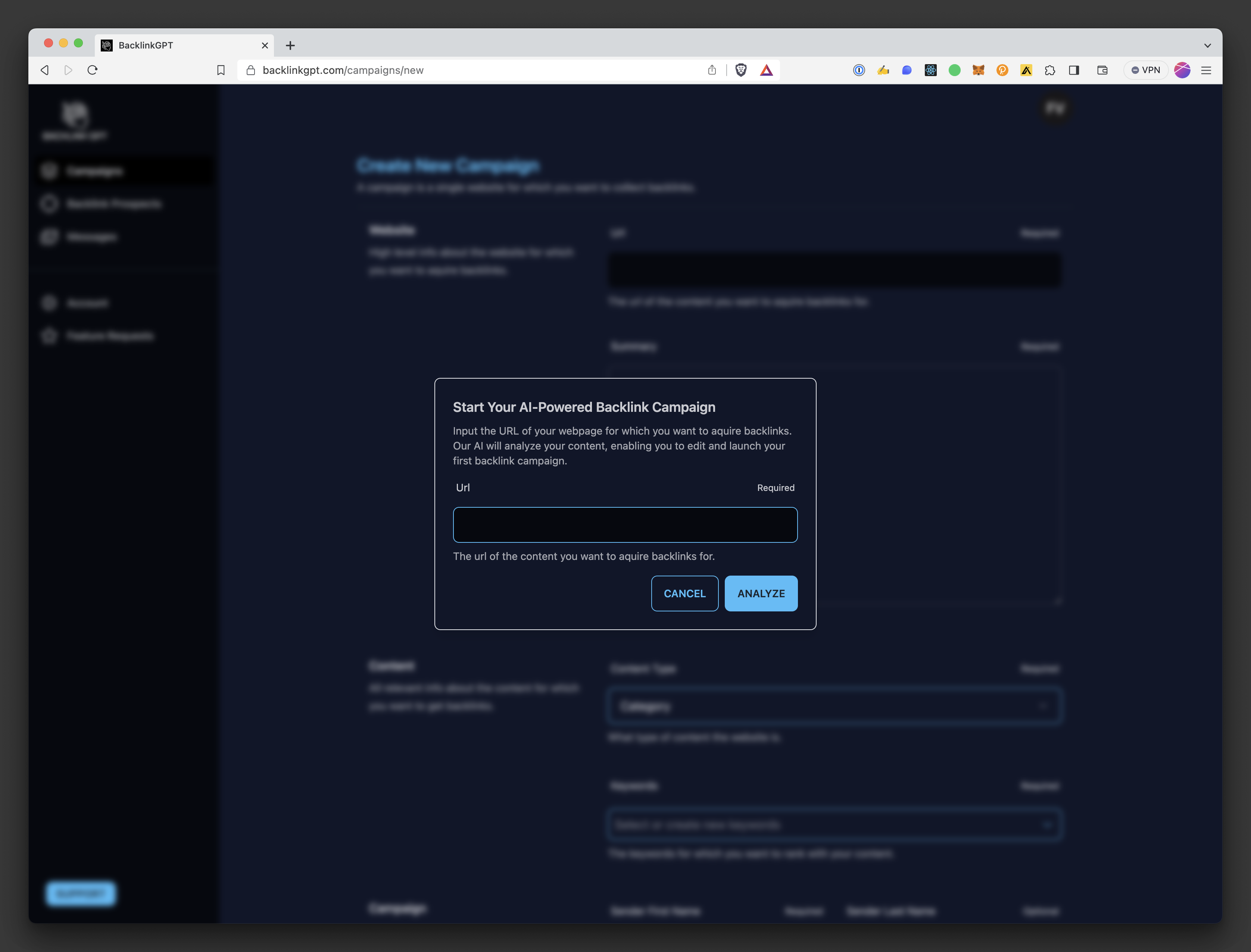 screenshot of BacklinkGPT.com