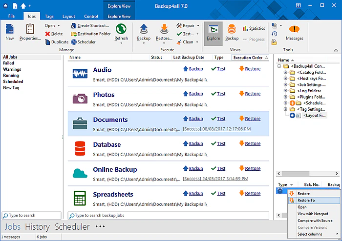 screenshot of Backup4all
