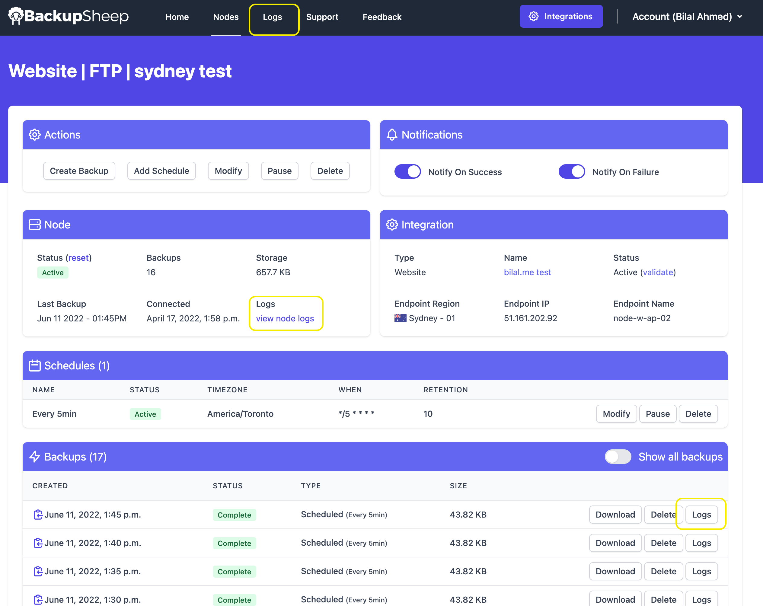 screenshot of BackupSheep