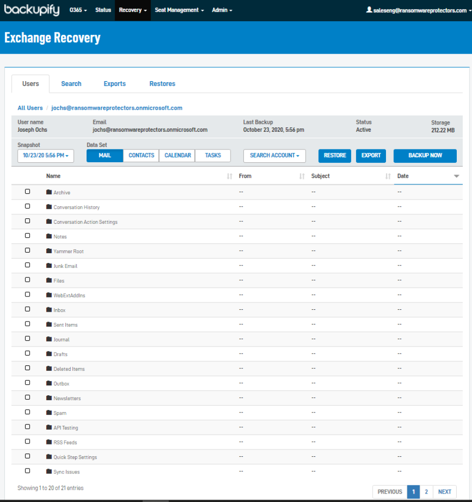 screenshot of Backupify