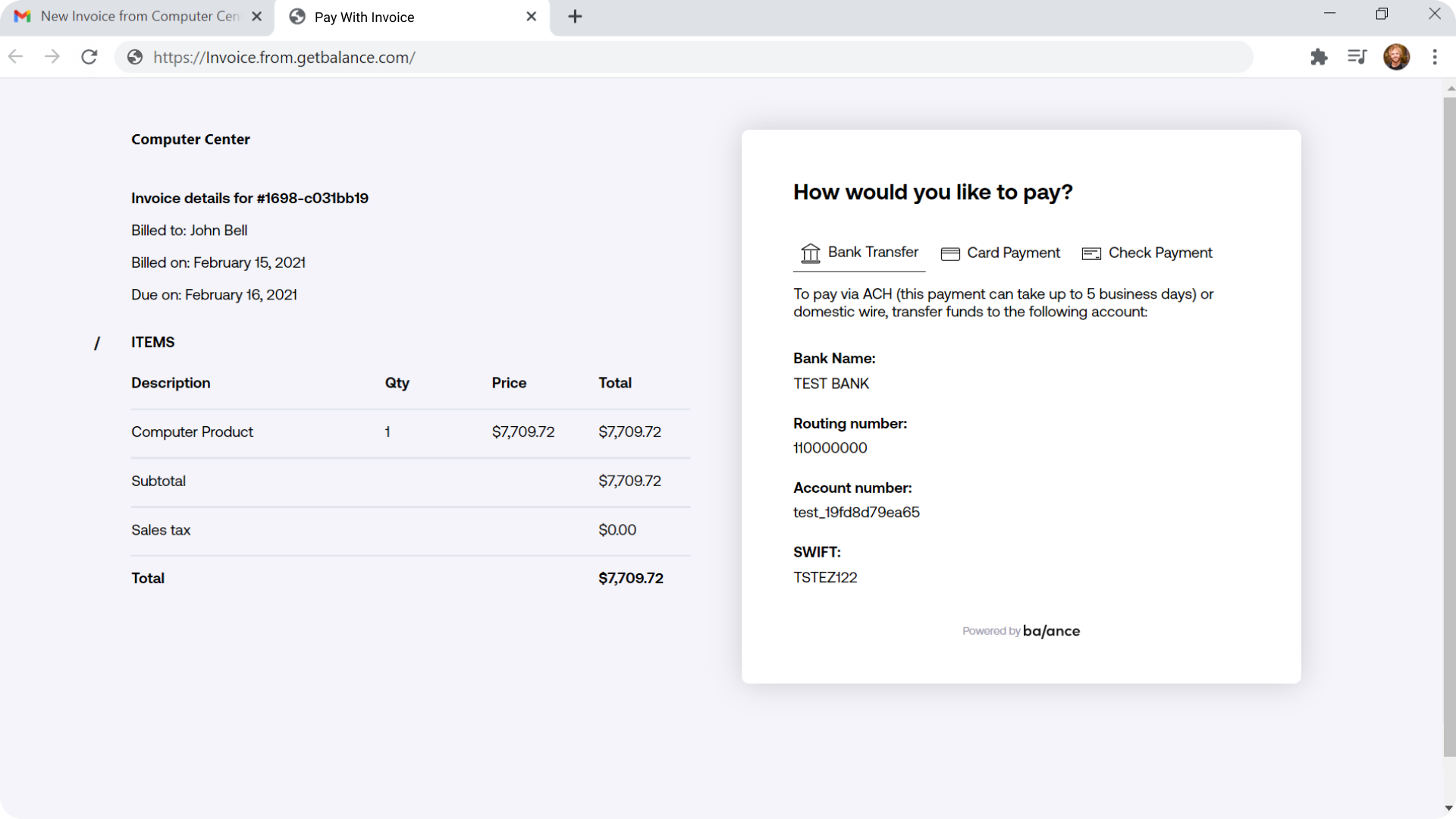 screenshot of Balance
