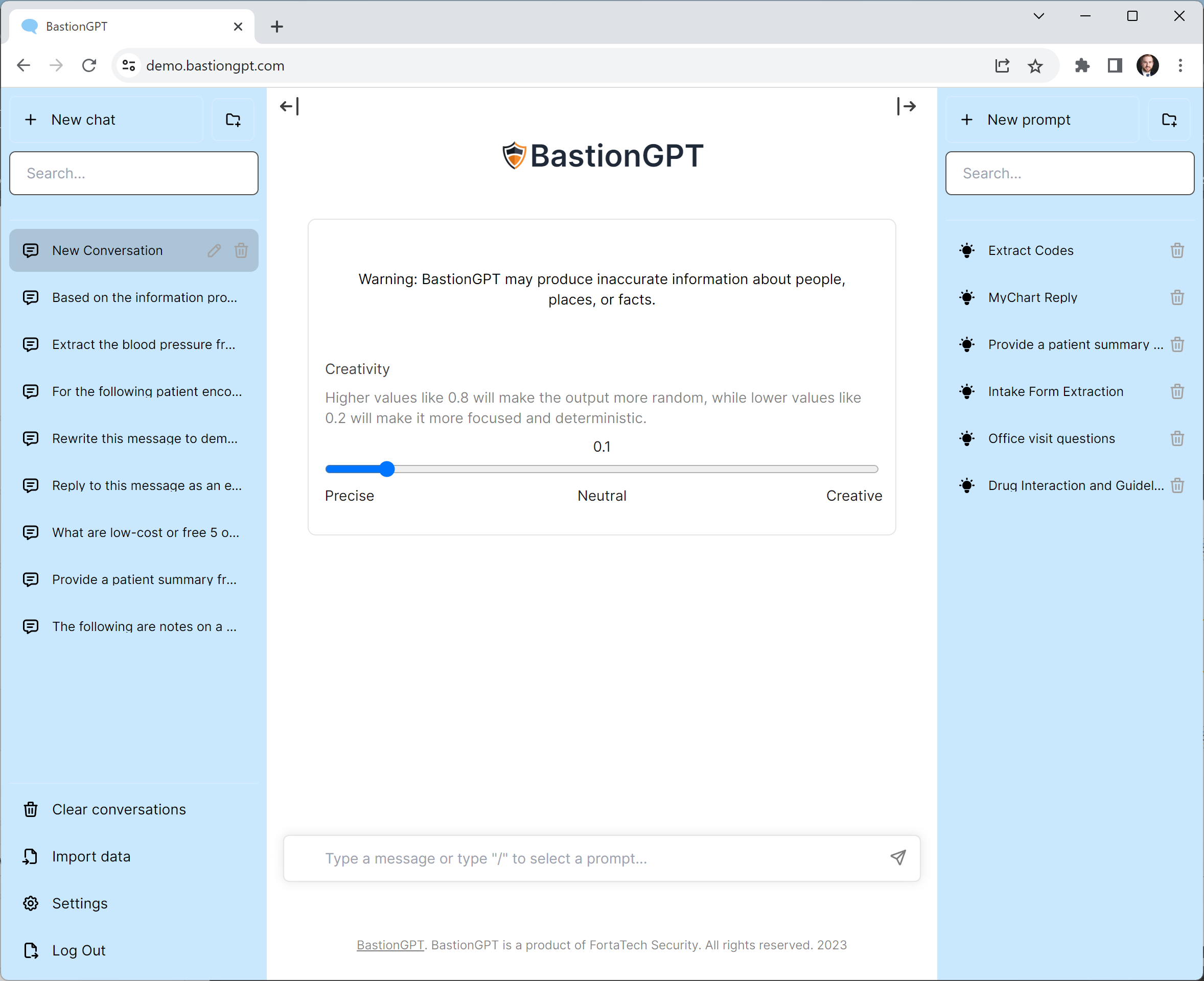 screenshot of BastionGPT