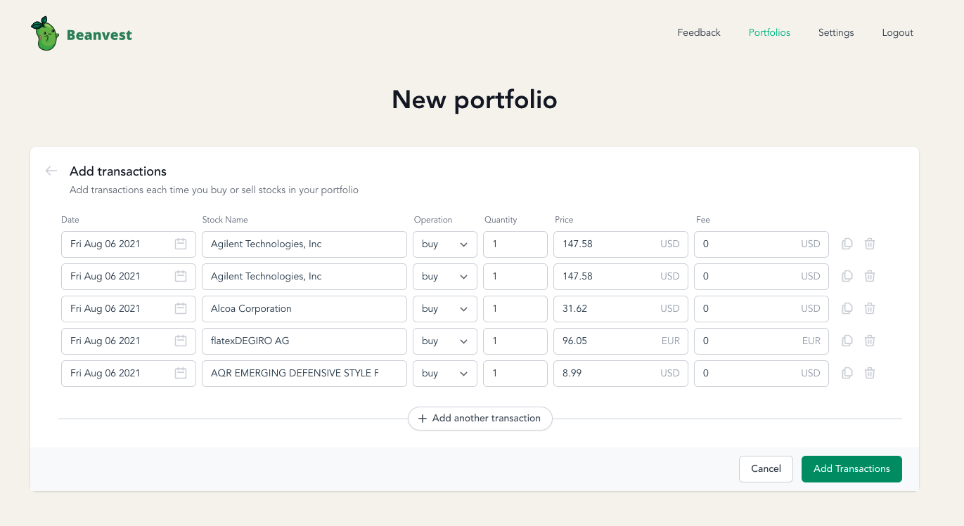 screenshot of Beanvest