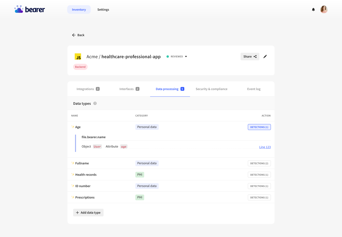 screenshot of Bearer