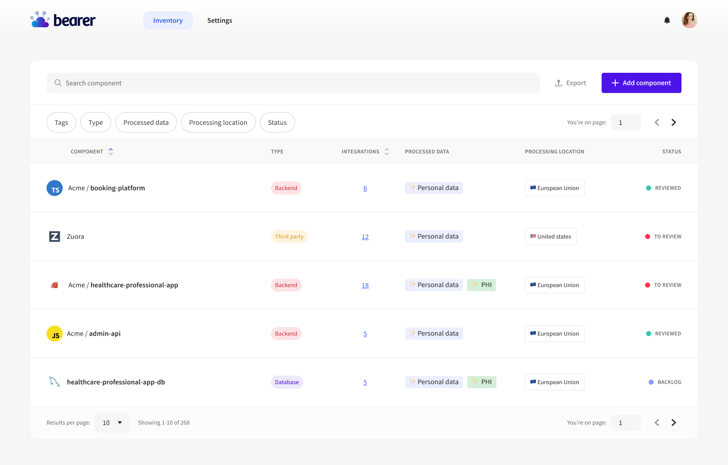 screenshot of Bearer