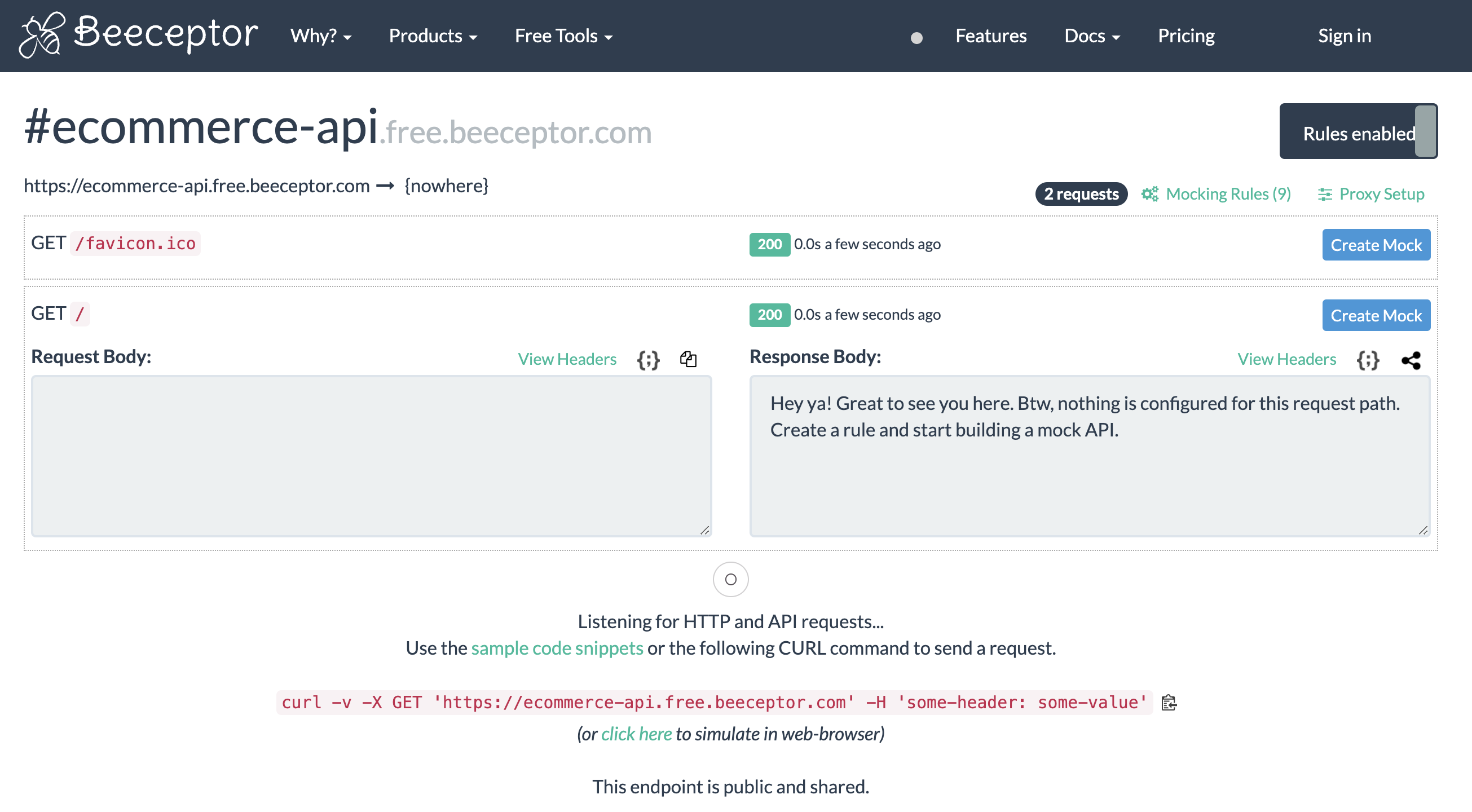 screenshot of Beeceptor