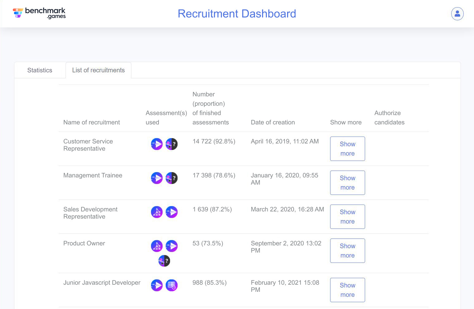 screenshot of Benchmark.games