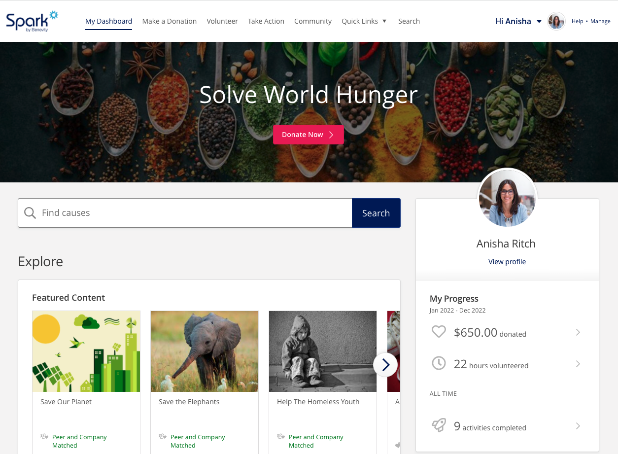 screenshot of Benevity