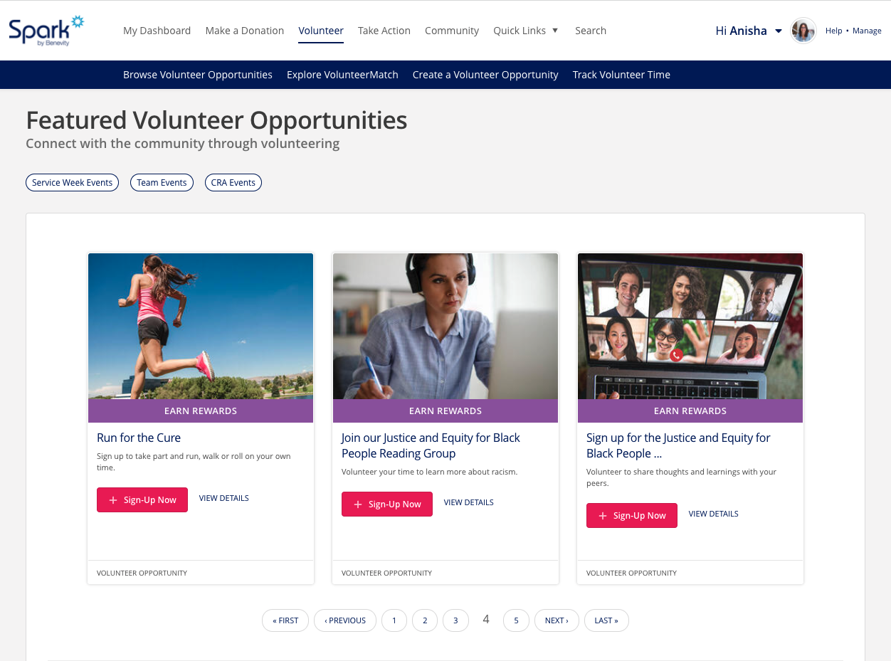 screenshot of Benevity