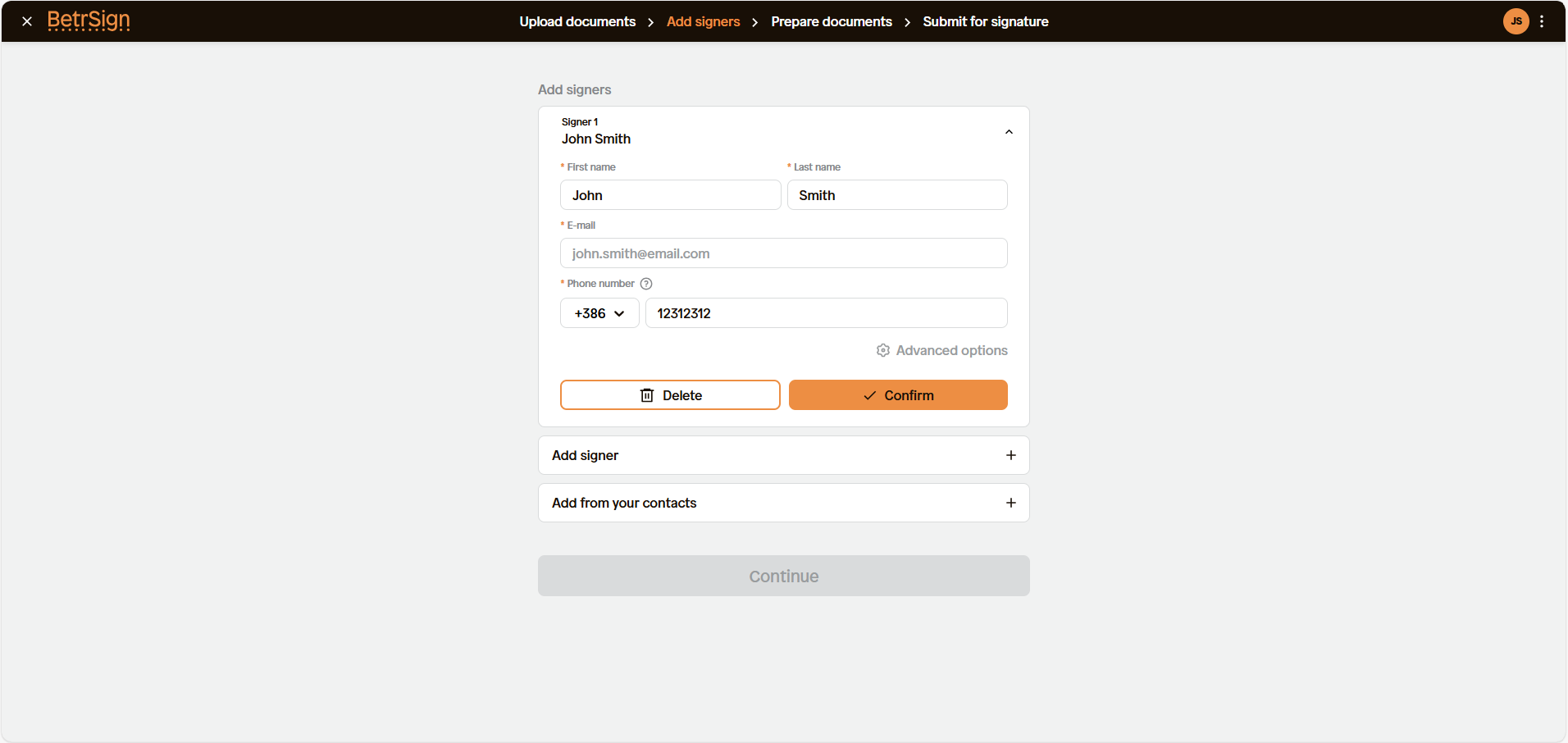 screenshot of BetrSign