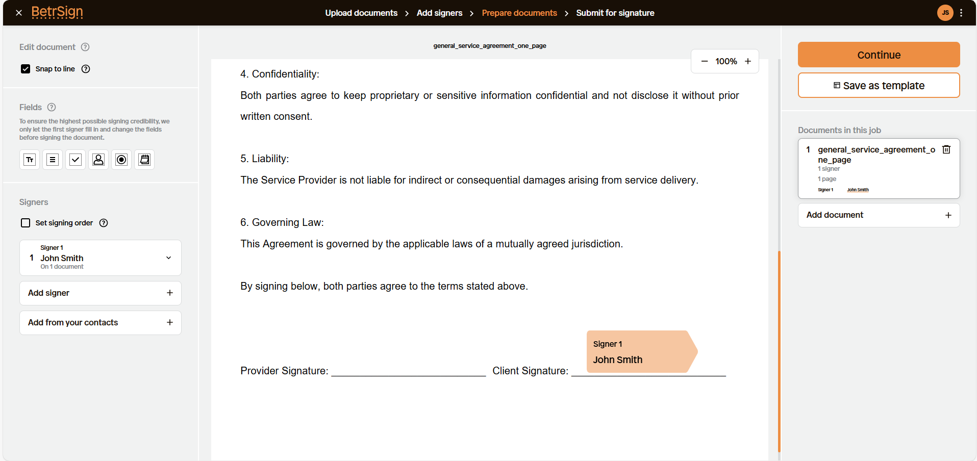 screenshot of BetrSign