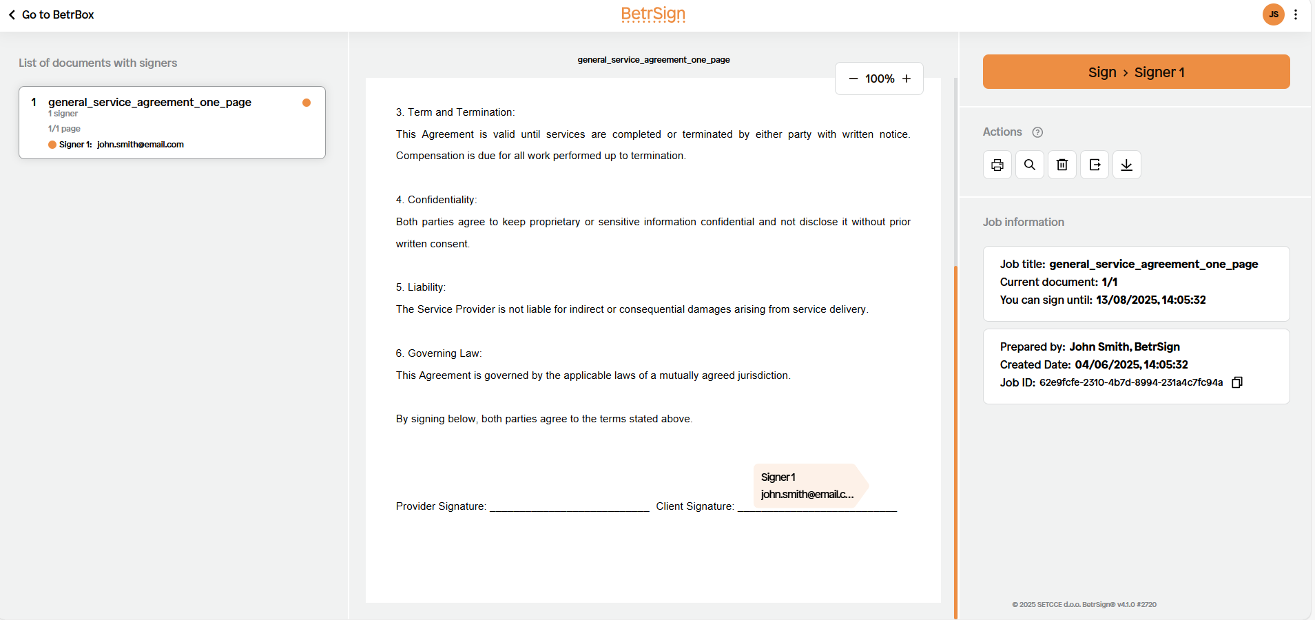 screenshot of BetrSign