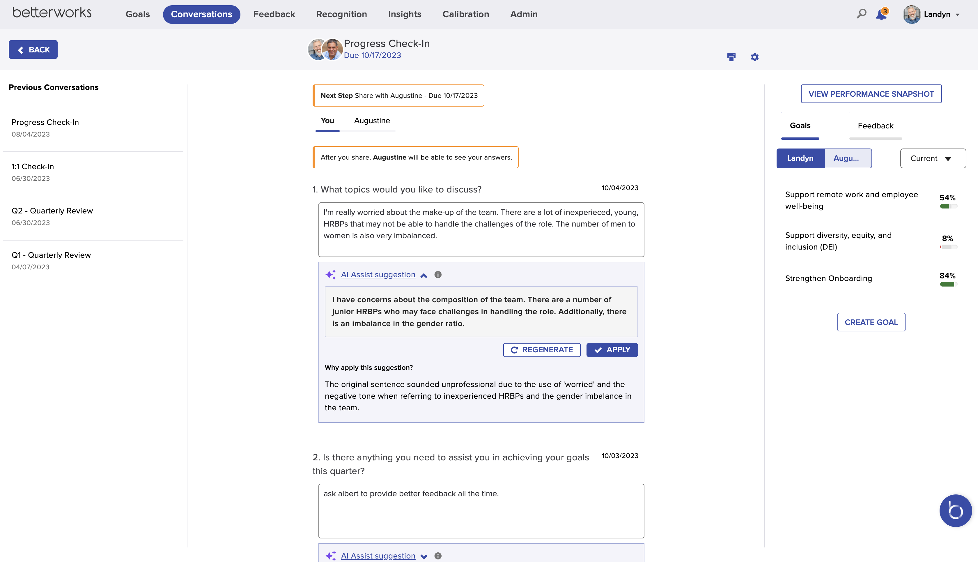 screenshot of Betterworks