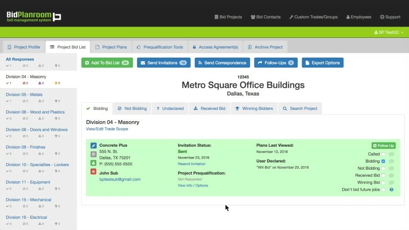screenshot of BidPlanroom